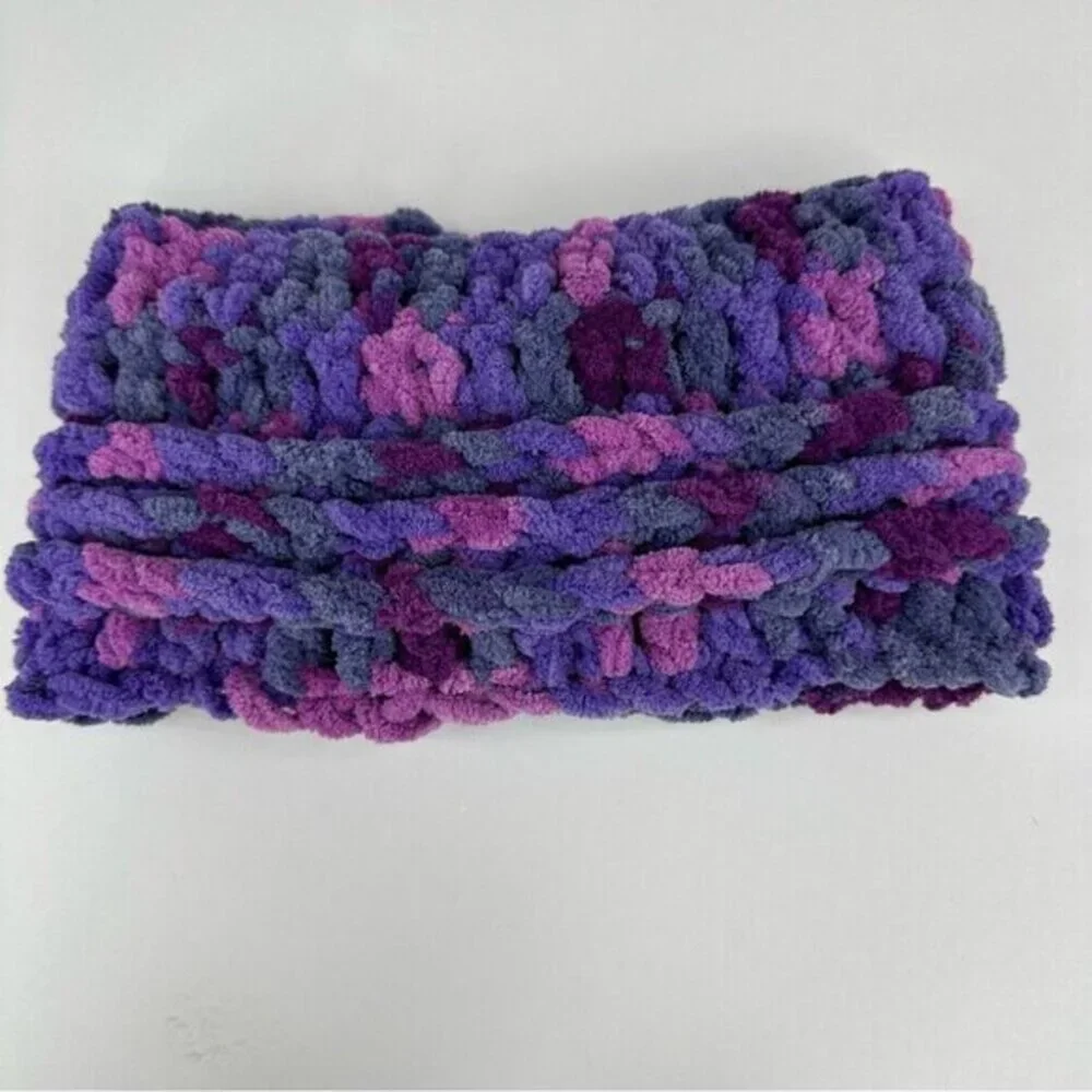 Handmade Purple Variegated Chunky Knit Headband Ear Warmer Soft Chenille NEW - Picture 6 of 8